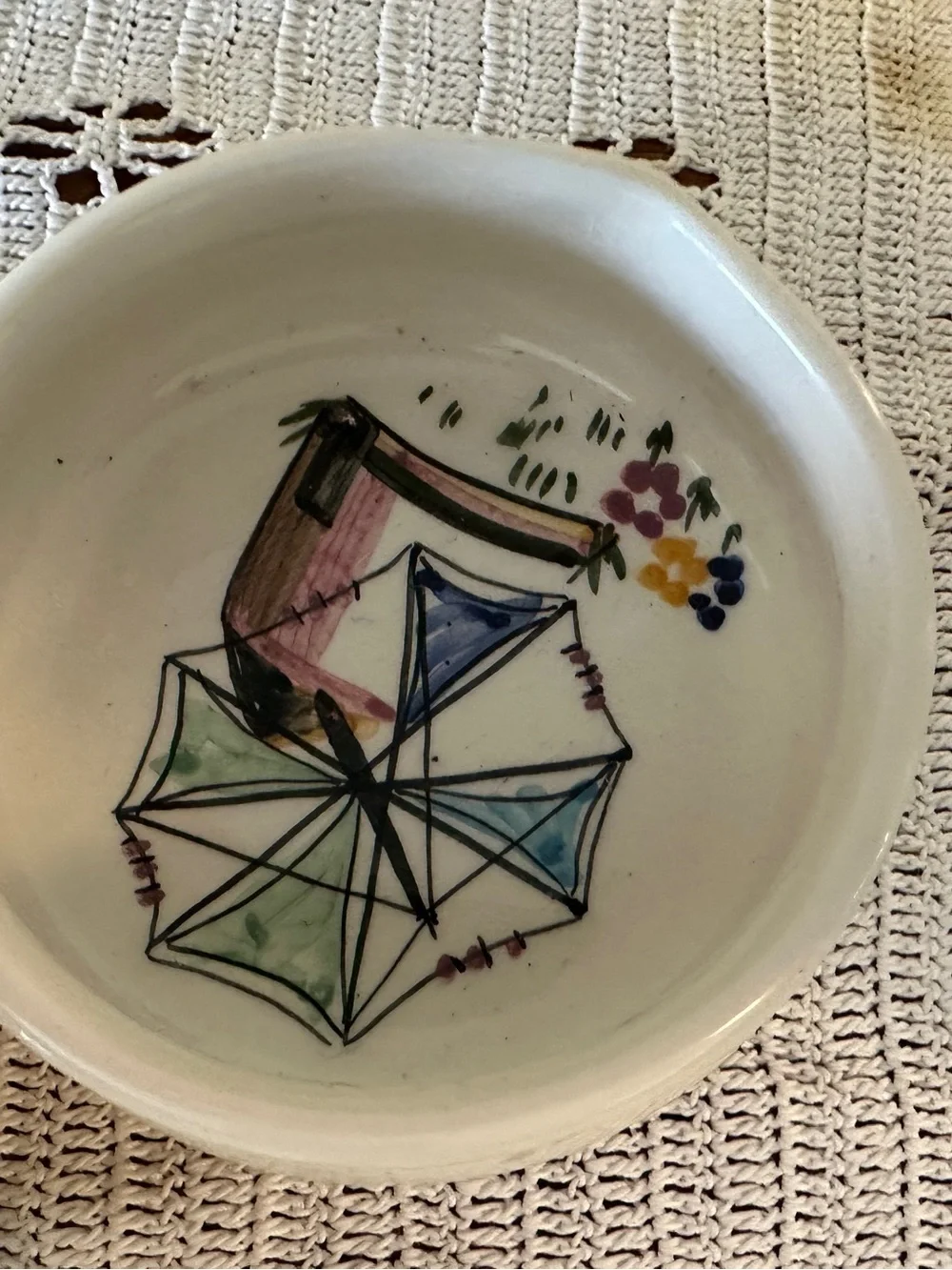 Vintage Secla Portugal Bowls Hand Painted Fish Umbrella Handle Pair 4